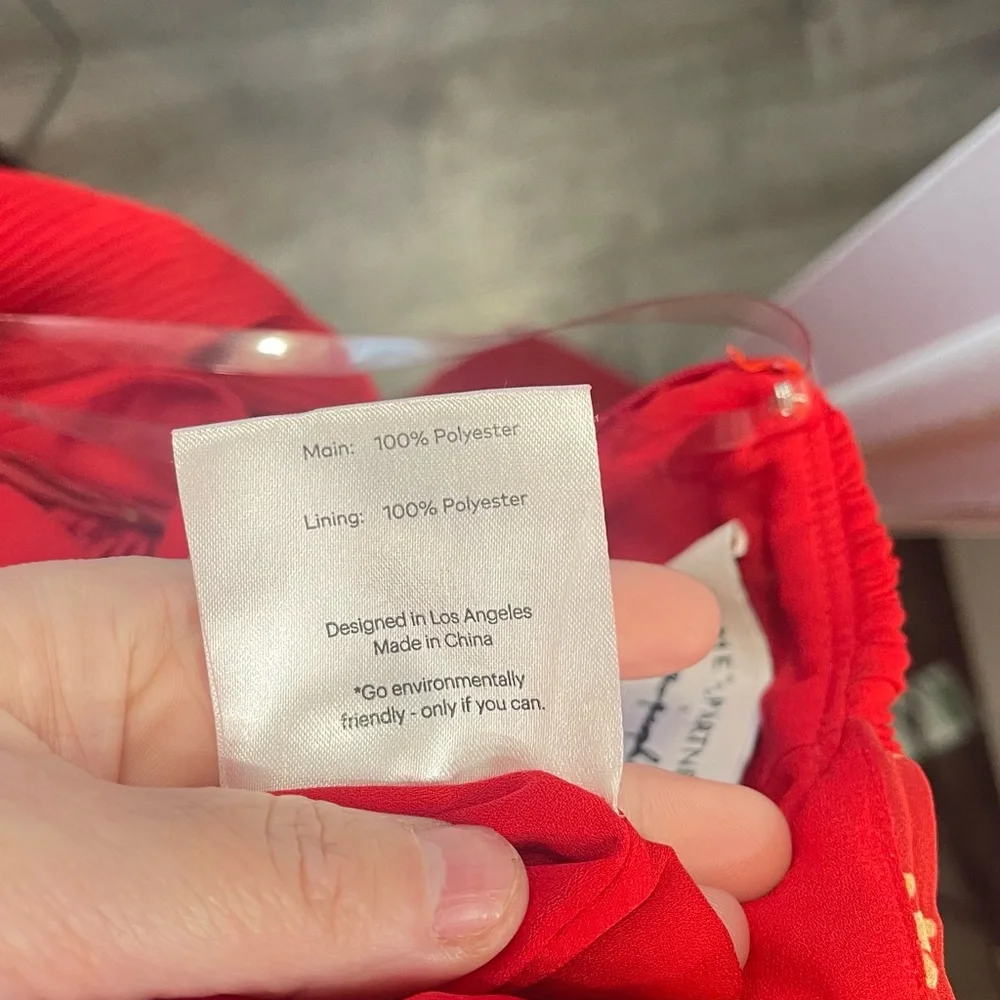 Free People x Fame Women's Kayla Maxi Gown Red Pleated Sunflowers Size 6‎